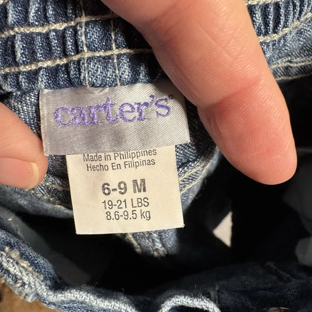 Carter's Baby Girl Jeans 6-9M Floral‎ Embroidered Denim Pants Snap Leg Blue.